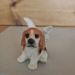 Vintage 1995 Stone Critters Beagle Angel Figurine Small‎ Brown White Winged 3"